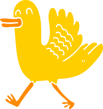 Bir insan tarafından çizilmiş düz renkli çizgi film ördeği