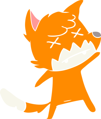 Bir insan tarafından çizilmiş düz renk çizgi film şaşı tilki