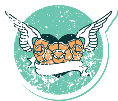 Bir insan tarafından çizilmiş çiçek ve pankartıyla uçan bir kalbin sembolik dövmeli resmi.