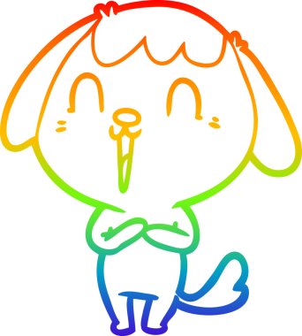 Gökkuşağı gradyan çizimi. Bir insan tarafından çizilmiş şirin bir köpek çizimi.