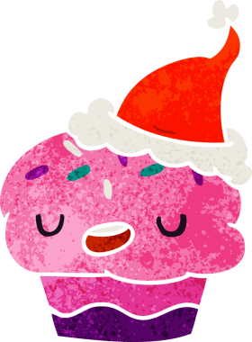 Bir insan tarafından çizilmiş Kawaii kekinin Noel karikatürü.