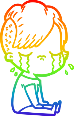 Gökkuşağının gradyan çizimi bir insan tarafından çizilmiş ağlayan bir kız çizgi filmi.