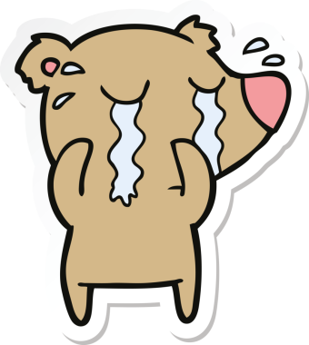 Bir insan tarafından çizilmiş ağlayan bir ayının çıkartması.