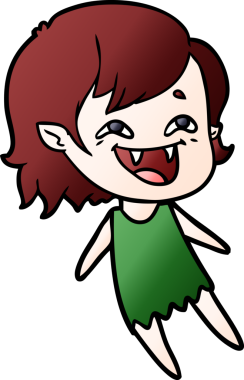 Bir insan tarafından çizilmiş gülen vampir kız çizgi filmi.