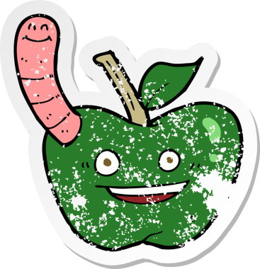 Bir insan tarafından çizilmiş solucanlı çizgi film elmasının gerilimli yapıştırması.