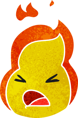 Eski çizgi film illüstrasyonu Kawaii bir insan tarafından çizilmiş sevimli ateş alevi