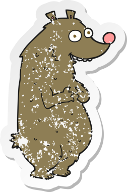 Bir insan tarafından çizilmiş karikatür ayısının gerilmiş çıkartması.