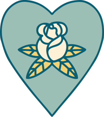 Bir insan tarafından çizilmiş kalp ve çiçeklerin ikonik dövme şekli