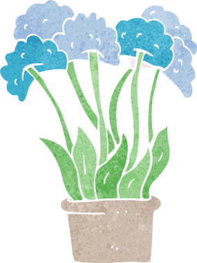 Bir insan tarafından çizilmiş saksıdaki karikatür çiçekleri