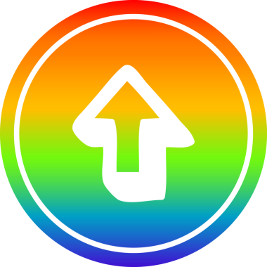 Bir insan tarafından çizilmiş gökkuşağı gradyanı olan ok yönünde dairesel simge