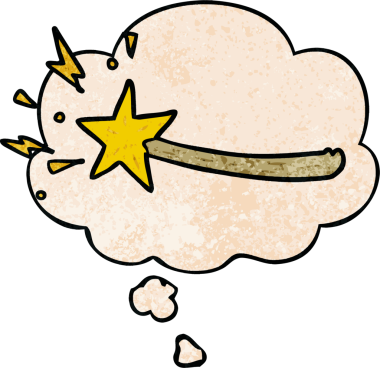 bir insan tarafından çizilmiş grunge doku biçiminde düşünce baloncuğu olan çizgi film sihirli değneği.