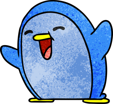 Bir insan tarafından çizilmiş sevimli bir penguenin desenli çizimi kawaii.