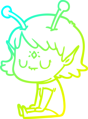 Bir insan tarafından çizilmiş soğuk gradyan çizgili uzaylı kız çizimi.