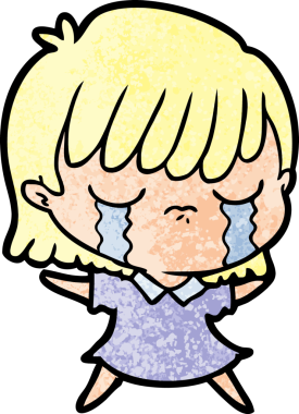 Bir insan tarafından çizilmiş ağlayan çizgi film kadını.