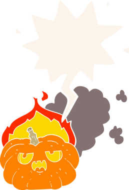 Bir insan tarafından çizilmiş eski moda konuşma baloncuklu alevli cadılar bayramı çizgi filmi.