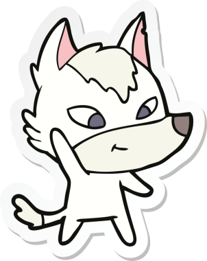 Bir insan tarafından çizilmiş dost canlısı bir kurt çizgi filminin çıkartması.