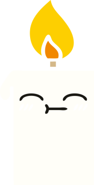 Bir insan tarafından çizilmiş yanan bir mumun düz renkli retro karikatürü