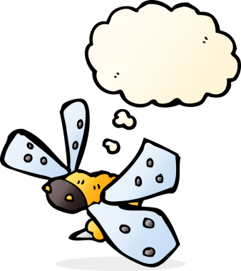 Bir insan tarafından çizilmiş düşünce balonlu çizgi film arısı.