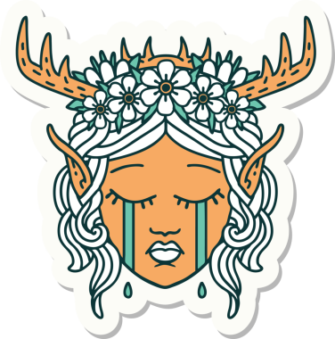 Bir insan tarafından çizilmiş ağlayan bir Elf Druid karakterinin çıkartması.