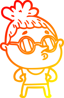 Bir insan tarafından çizilmiş gözlük takan çizgi film kadını çizimi.