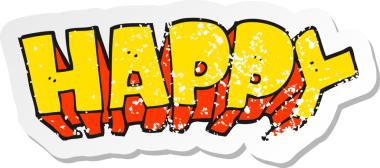 Bir insan tarafından çizilmiş mutlu bir çizgi film sözcüğünün gerilimli yapıştırması.