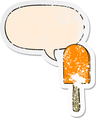 Konuşma balonlu çizgi film lolipopu bir insan tarafından çizilmiş sıkıntılı eski bir çıkartma