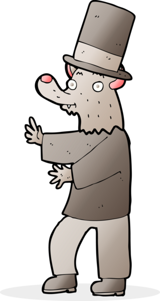 Bir insan tarafından çizilmiş silindir şapkalı bir kurt adam.