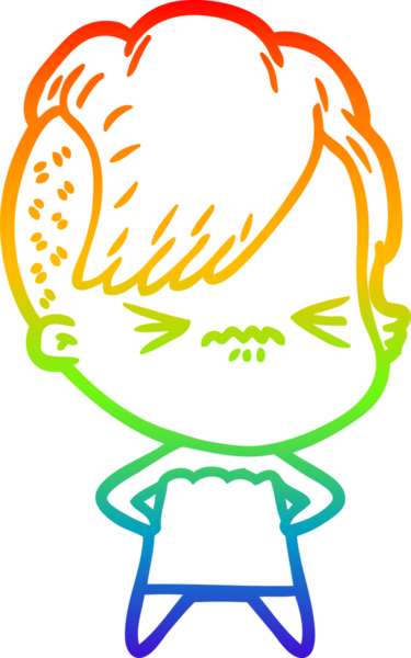 Gökkuşağı gradyan çizgi çizimi Bir insan tarafından çizilmiş sinirli hippi kız