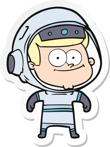 Bir insan tarafından çizilmiş mutlu bir astronot çizgi filminin çıkartması.