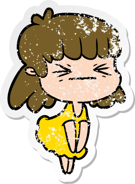 Bir insan tarafından çizilmiş kızgın bir kızın sıkıntılı çıkartması.