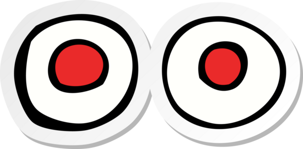 Bir insan tarafından çizilmiş kırmızı gözlü çizgi film çıkartması.