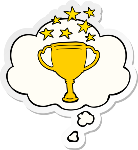 Düşünce baloncuklu spor kupası insan tarafından çizilmiş bir çıkartma.