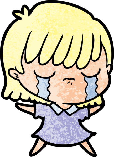 Bir insan tarafından çizilmiş ağlayan çizgi film kadını.