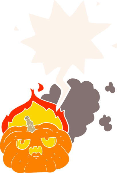 Bir insan tarafından çizilmiş eski moda konuşma baloncuklu alevli cadılar bayramı çizgi filmi.