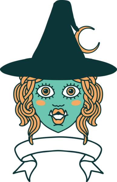 Retro Dövme Biçimi Bir insan tarafından çizilmiş yarı ork cadı yüzü