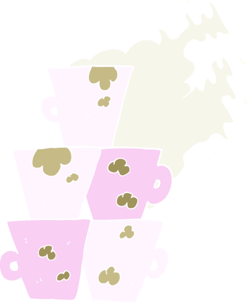 Bir insan tarafından çizilmiş kirli kahve fincanlarının düz renk çizimi