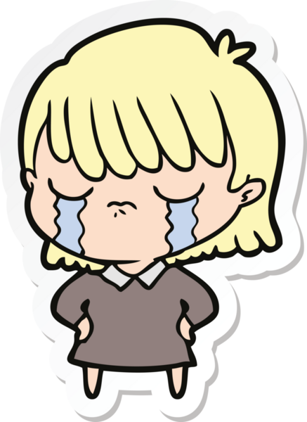 Bir insan tarafından çizilmiş, ağlayan bir karikatür kadının çıkartması.