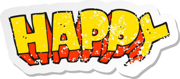 Bir insan tarafından çizilmiş mutlu bir çizgi film sözcüğünün gerilimli yapıştırması.