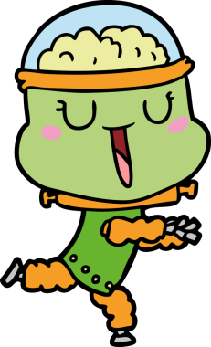 Bir insan tarafından çizilen mutlu çizgi film robotu