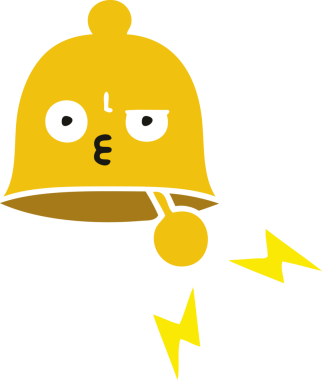 Bir insan tarafından çizilmiş çalan çanın düz renkli retro karikatürü