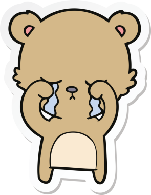 Bir insan tarafından çizilmiş ağlayan çizgi film ayısının çıkartması.