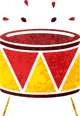 Bir insan tarafından çizilmiş davulun retro çizim tarzı karikatürü