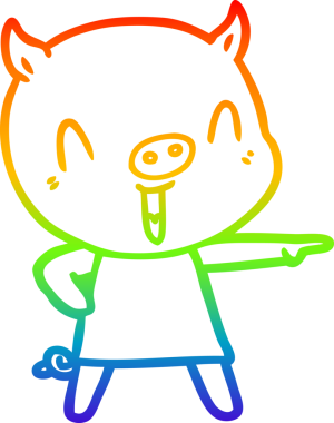 Gökkuşağı gradyan çizgisi insan tarafından çizilmiş mutlu bir domuz çizgi filmi.