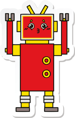 Bir insan tarafından çizilmiş şirin çizgi film robotunun çıkartması.