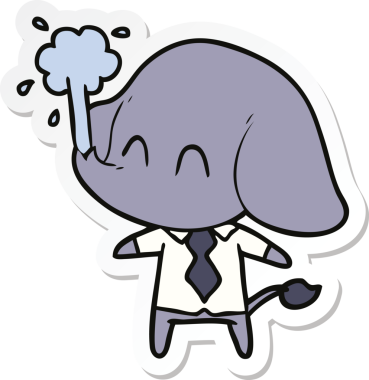 Bir insan tarafından çizilmiş su püskürten şirin bir filin çıkartması.