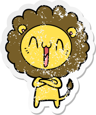 Bir insan tarafından çizilmiş mutlu çizgi film aslanının sıkıntılı çıkartması.