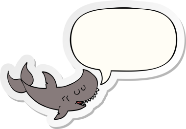 Bir insan tarafından çizilmiş balon etiketli çizgi film köpekbalığı.