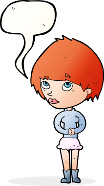 Bir insan tarafından çizilmiş konuşma balonu olan sinirli bir karikatür kadını.