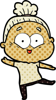 Bir insan tarafından çizilmiş mutlu yaşlı kadın çizgi filmi.