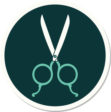 Bir insan tarafından çizilmiş geleneksel bir berber makas stili dövme çıkartması.